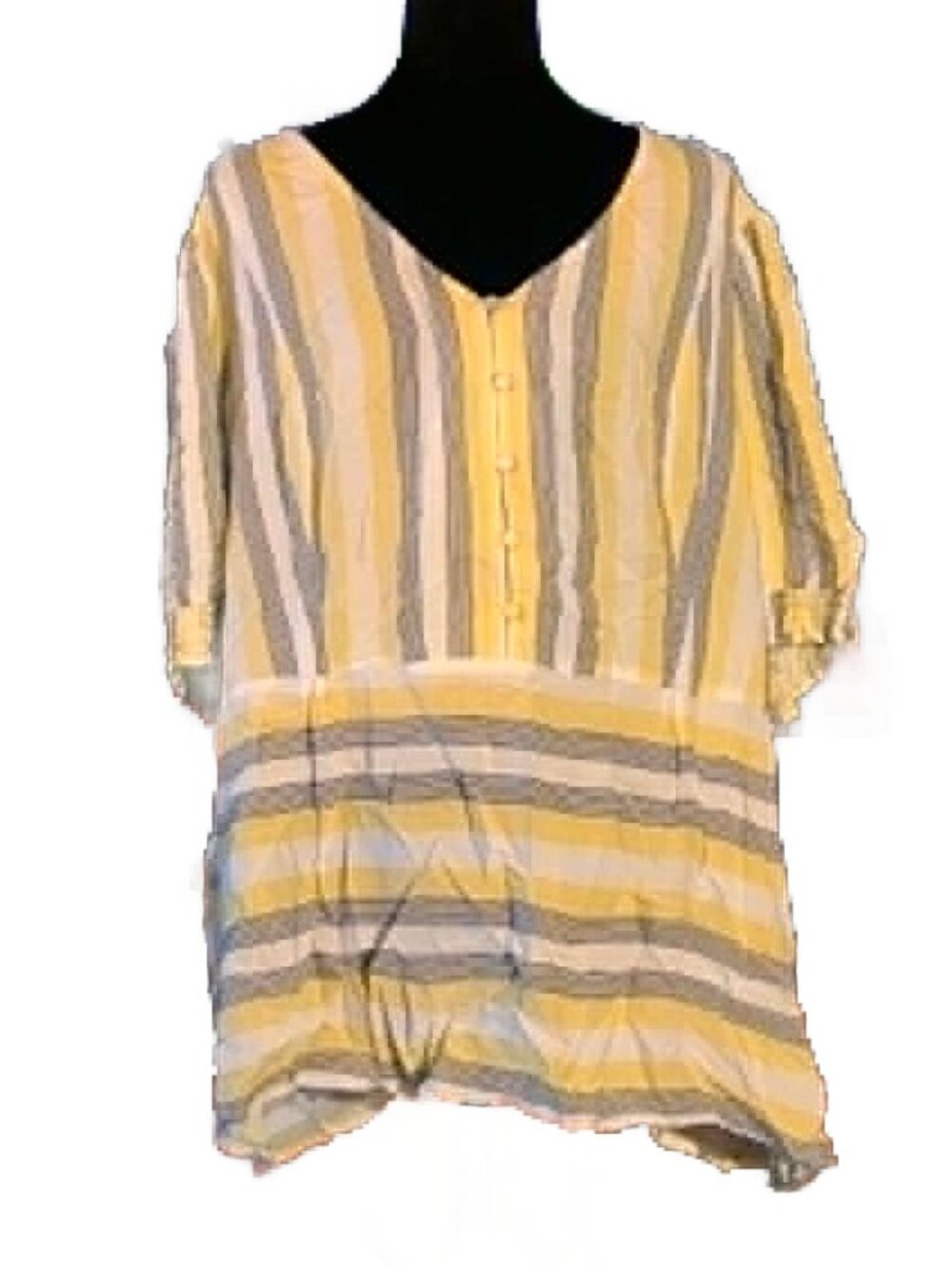 Lane Bryant 22/24 Yellow Gray Striped Dolman Sleeve Blouse Boho Plus Size Top